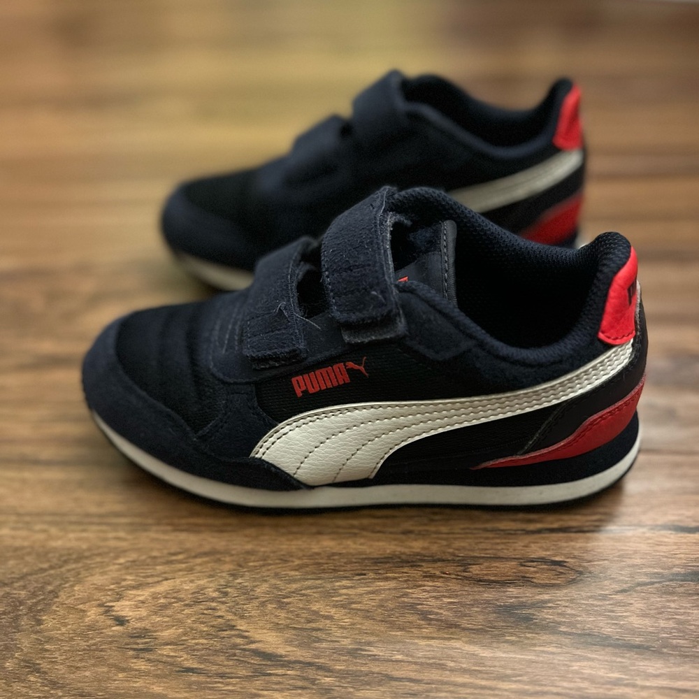 Puma Kids' Navy Blue Sneakers with Red and White Accents